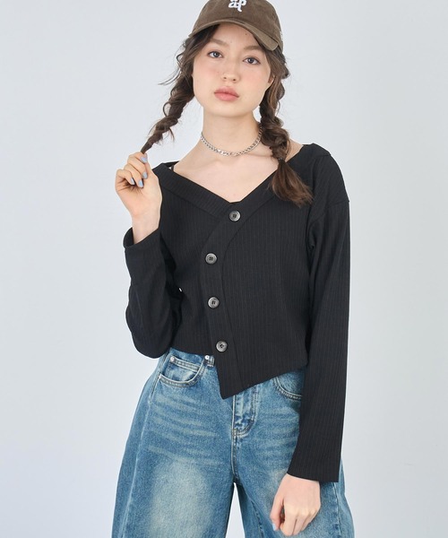 ANAP（アナップ）の「ウェーブデザインリブカーディガン（カーディガン/ボレロ・レディース・ブラック/ホワイト・FREE）」の9枚目の写真