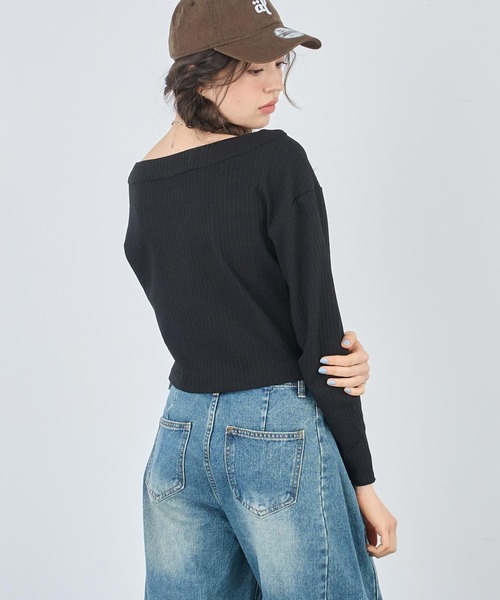 ANAP（アナップ）の「ウェーブデザインリブカーディガン（カーディガン/ボレロ・レディース・ブラック/ホワイト・FREE）」の12枚目の写真