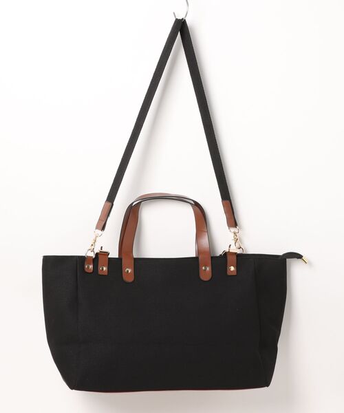 florist（フローリスト）の「2WAY ポイントレザー×キャンバスプリントトートバッグ/ショルダーバッグ（トートバッグ・レディース・ライトブルー/ブラック/ベージュ/ホワイト・FREE）」の10枚目の写真