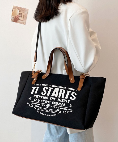 florist（フローリスト）の「2WAY ポイントレザー×キャンバスプリントトートバッグ/ショルダーバッグ（トートバッグ・レディース・ライトブルー/ブラック/ベージュ/ホワイト・FREE）」の2枚目の写真