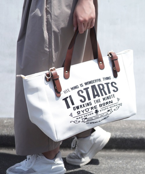 florist（フローリスト）の「2WAY ポイントレザー×キャンバスプリントトートバッグ/ショルダーバッグ（トートバッグ・レディース・ライトブルー/ブラック/ベージュ/ホワイト・FREE）」の6枚目の写真