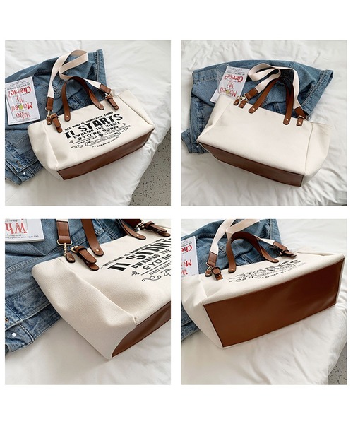 florist（フローリスト）の「2WAY ポイントレザー×キャンバスプリントトートバッグ/ショルダーバッグ（トートバッグ・レディース・ライトブルー/ブラック/ベージュ/ホワイト・FREE）」の8枚目の写真