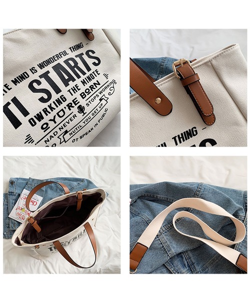 florist（フローリスト）の「2WAY ポイントレザー×キャンバスプリントトートバッグ/ショルダーバッグ（トートバッグ・レディース・ライトブルー/ブラック/ベージュ/ホワイト・FREE）」の9枚目の写真