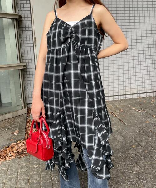 WEGO(ウィゴー)の「WEGO/チェックイレヘムキャミワンピース(ワンピース・レディース・ブラウン系その他2/ブラック系その他2・FREE)」の1枚目の写真