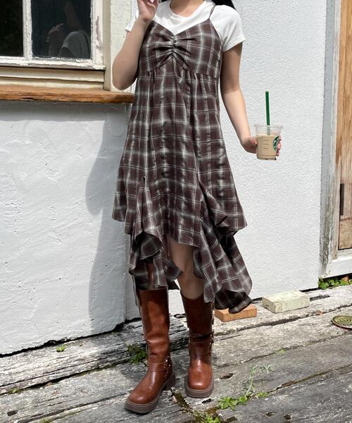 WEGO(ウィゴー)の「WEGO/チェックイレヘムキャミワンピース(ワンピース・レディース・ブラウン系その他2/ブラック系その他2・FREE)」の13枚目の写真