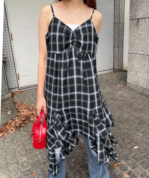 WEGO(ウィゴー)の「WEGO/チェックイレヘムキャミワンピース(ワンピース・レディース・ブラウン系その他2/ブラック系その他2・FREE)」の7枚目の写真