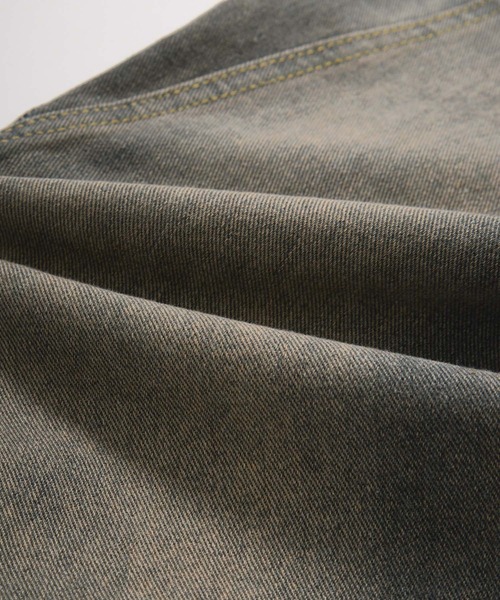 NuNuNa】ヴィンテージ加工 サイドクロスデザイン ハイウエストワイド