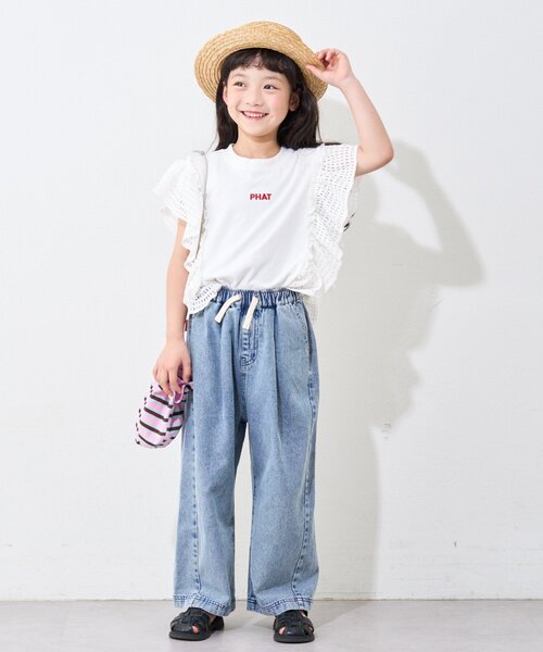 CIAOPANIC TYPY（チャオパニックティピー）の「【KIDS】メッシュフリルワンポイント刺繍ロゴTEE（Tシャツ/カットソー・キッズ・グレー/パープル/ホワイト/チャコールグレー・MEDIUM/LARGE/X-LARGE/XX-LARGE/SMALL）」の9枚目の写真
