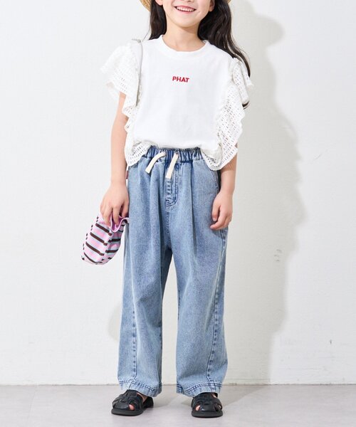 CIAOPANIC TYPY（チャオパニックティピー）の「【KIDS】メッシュフリルワンポイント刺繍ロゴTEE（Tシャツ/カットソー・キッズ・グレー/パープル/ホワイト/チャコールグレー・MEDIUM/LARGE/X-LARGE/XX-LARGE/SMALL）」の10枚目の写真