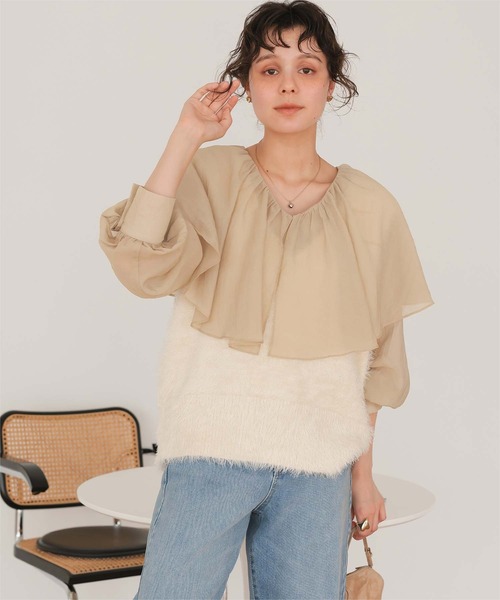 titivate(ティティベイト)の「Vネックオーバーサイズシャギーニットベスト(ベスト・レディース・グレイッシュベージュ/ライトピンク/アイボリー/ブラック/ダークブラウン/ブルー・M/S)」の7枚目の写真