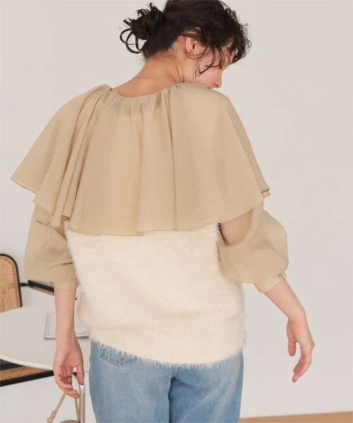 titivate(ティティベイト)の「Vネックオーバーサイズシャギーニットベスト(ベスト・レディース・グレイッシュベージュ/ライトピンク/アイボリー/ブラック/ダークブラウン/ブルー・M/S)」の8枚目の写真