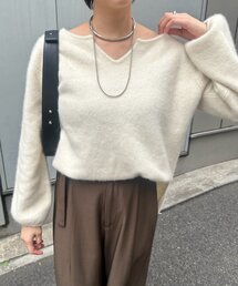 ファーウールキーネックニット