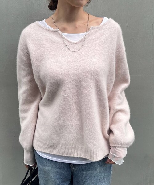 SHENERY（シーナリー）の「ファーウールキーネックニット（ニット/セーター・レディース・グレー/オフホワイト/ピンク・FREE）」の3枚目の写真