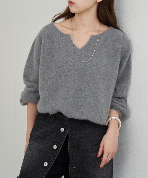 シーナリー　キーネックニット SHENERY（シーナリー） ニット セーター ファーウールキーネックニット