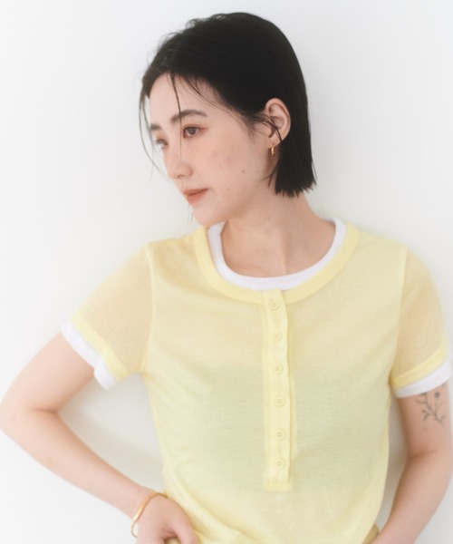 FMiBL(ファミル)の「ハーフスリーブヘンリーネックトップス(Tシャツ/カットソー・レディース・イエロー/ブラウン/ブルー・FREE)」の17枚目の写真