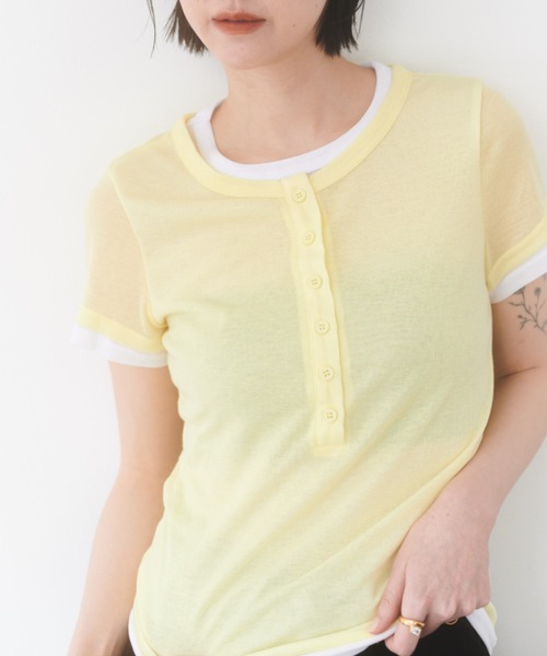 FMiBL(ファミル)の「ハーフスリーブヘンリーネックトップス(Tシャツ/カットソー・レディース・イエロー/ブラウン/ブルー・FREE)」の18枚目の写真
