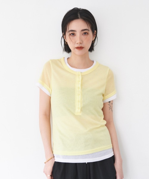FMiBL(ファミル)の「ハーフスリーブヘンリーネックトップス(Tシャツ/カットソー・レディース・イエロー/ブラウン/ブルー・FREE)」の15枚目の写真