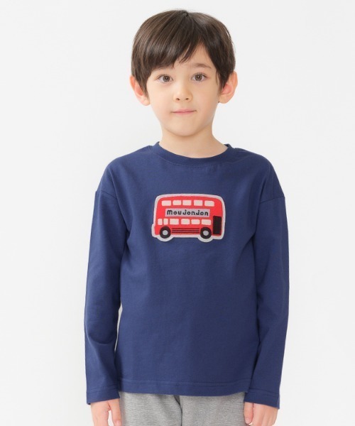 Moujonjon（ムージョンジョン）の「ロゴ・バスワッペン付長袖Ｔシャツ（Tシャツ/カットソー・キッズ・ネイビー/グリーン・80/90/100/110）」の2枚目の写真