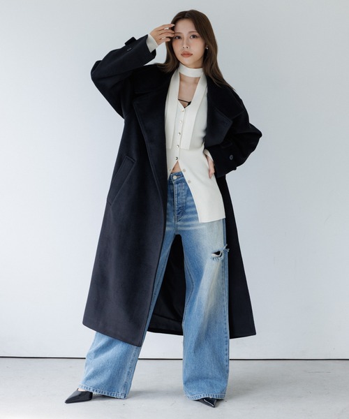 SR (sheer) ロングコート 2way collar long coat（2ウェイカラーロングコート）（トレンチコート