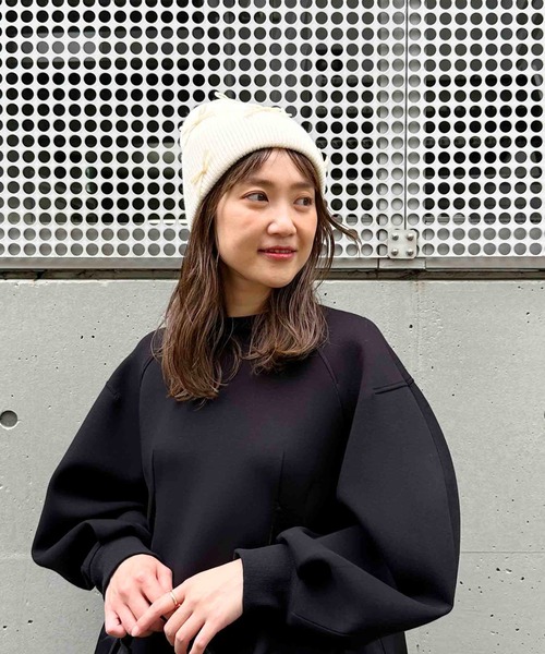 PICCIN(ピッチン)の「リボンニット帽(ニットキャップ/ビーニー・レディース・ブラック/アイボリー・FREE)」の5枚目の写真