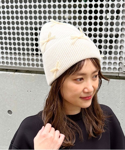 PICCIN(ピッチン)の「リボンニット帽(ニットキャップ/ビーニー・レディース・ブラック/アイボリー・FREE)」の19枚目の写真