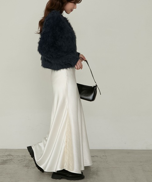 Cherir Mignon（シェリルミニョン）の「【Cherir Mignon】- Silhouette Couture -レーススリットサテンロングスカート（スカート・レディース・ブラック/ホワイト・S/M）」の10枚目の写真