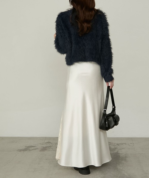 Cherir Mignon（シェリルミニョン）の「【Cherir Mignon】- Silhouette Couture -レーススリットサテンロングスカート（スカート・レディース・ブラック/ホワイト・S/M）」の11枚目の写真