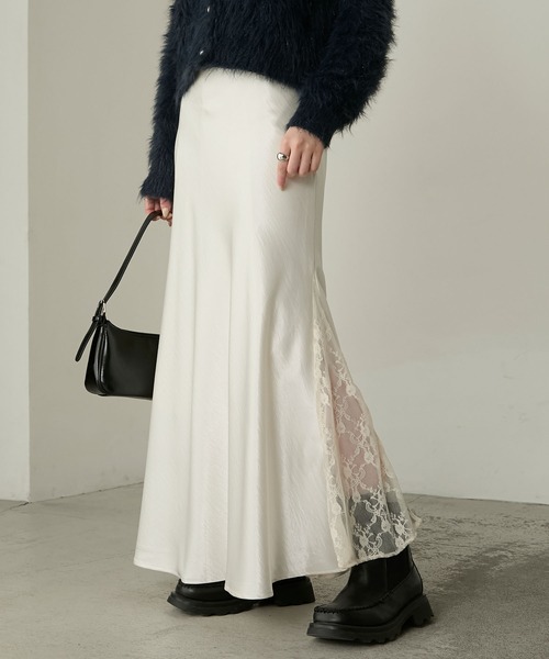 Cherir Mignon（シェリルミニョン）の「【Cherir Mignon】- Silhouette Couture -レーススリットサテンロングスカート（スカート・レディース・ブラック/ホワイト・S/M）」の12枚目の写真