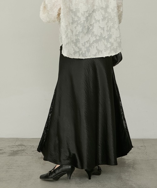 Cherir Mignon（シェリルミニョン）の「【Cherir Mignon】- Silhouette Couture -レーススリットサテンロングスカート（スカート・レディース・ブラック/ホワイト・S/M）」の17枚目の写真