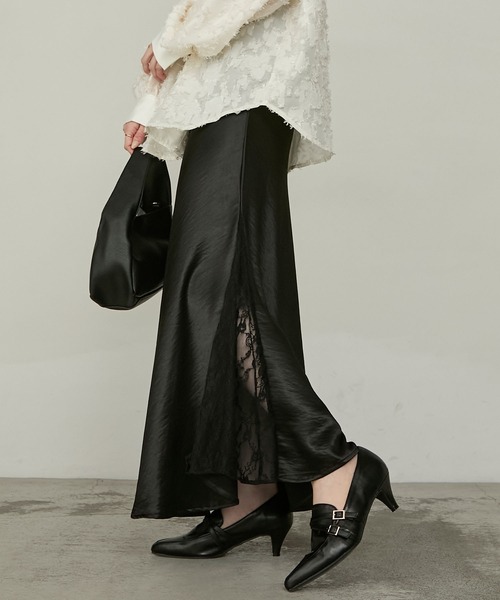 Cherir Mignon（シェリルミニョン）の「【Cherir Mignon】- Silhouette Couture -レーススリットサテンロングスカート（スカート・レディース・ブラック/ホワイト・S/M）」の21枚目の写真