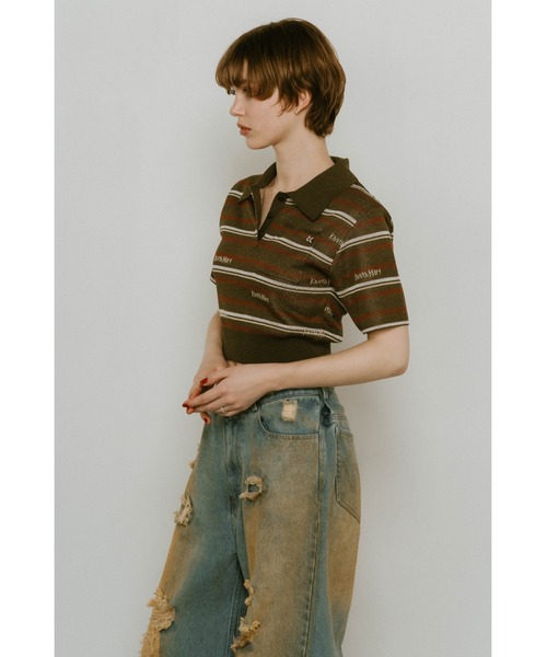 トップス Knuth Marf logo stripe polo knit logo stripe polo knit(unisex)/2color | KNUTH MARF