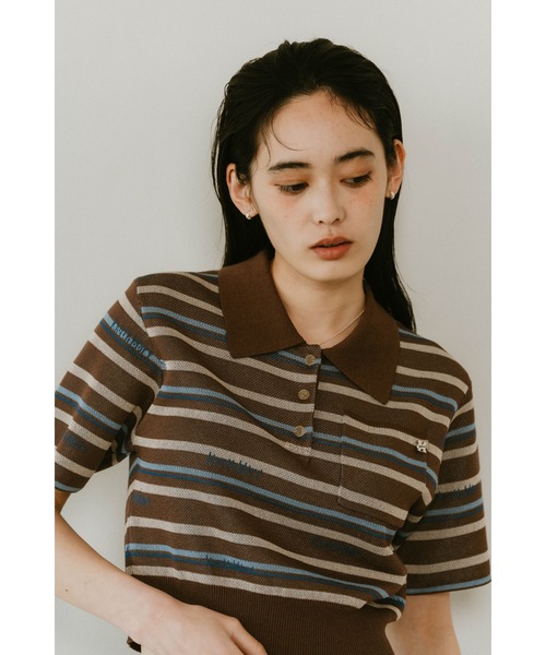 Knuth Marf(クヌースマーフ)の「Knuth Marf logo stripe polo knit(ポロシャツ・レディース・カーキブラウン/ブラウン・FREE)」の7枚目の写真