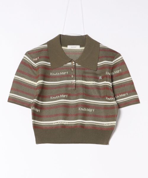 Knuth Marf(クヌースマーフ)の「Knuth Marf logo stripe polo knit(ポロシャツ・レディース・カーキブラウン/ブラウン・FREE)」の12枚目の写真