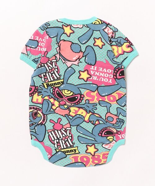 HYSTERIC MINI（ヒステリックミニ）の「HAPPY BUNNY総柄 半袖ロンパース（ロンパース・キッズ・ホワイト/ブラック/エメラルド・70/80）」の4枚目の写真