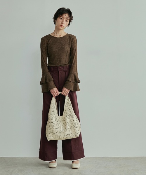 LOSCa（ロスカ）の「パンチングフェイクレザートライアングルバッグ/ポーチ付き（トートバッグ・レディース・アイボリー/ブラック/ブラウン・FREE）」の8枚目の写真