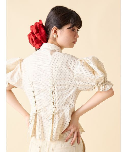 OZZONESTE　フリル 長袖カットソー　ブラウス レース 編み上げリボン レースブラウス レディース 長袖シャツ ハイネック フリル襟
