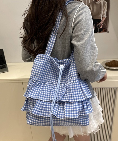 Ressaca（レサーカ）の「ギンガムチェックフリル巾着トートバッグ（トートバッグ・レディース・ブルー/ピンク/レッド/ブラック・FREE）」の3枚目の写真