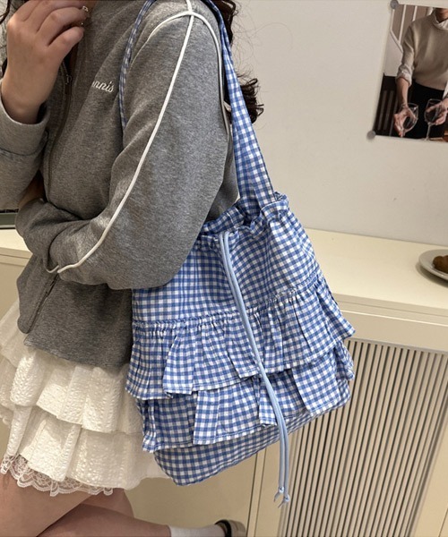 Ressaca（レサーカ）の「ギンガムチェックフリル巾着トートバッグ（トートバッグ・レディース・ブルー/ピンク/レッド/ブラック・FREE）」の14枚目の写真