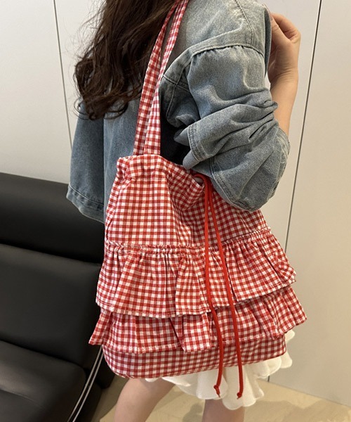 Ressaca（レサーカ）の「ギンガムチェックフリル巾着トートバッグ（トートバッグ・レディース・ブルー/ピンク/レッド/ブラック・FREE）」の8枚目の写真