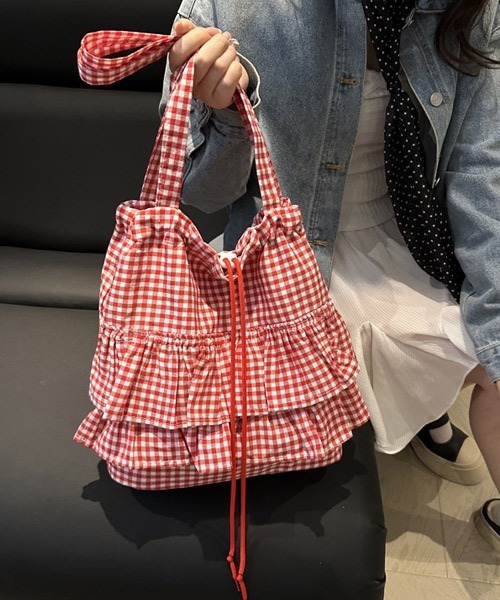 Ressaca（レサーカ）の「ギンガムチェックフリル巾着トートバッグ（トートバッグ・レディース・ブルー/ピンク/レッド/ブラック・FREE）」の9枚目の写真