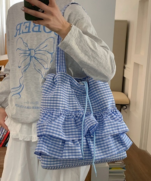 Ressaca（レサーカ）の「ギンガムチェックフリル巾着トートバッグ（トートバッグ・レディース・ブルー/ピンク/レッド/ブラック・FREE）」の17枚目の写真