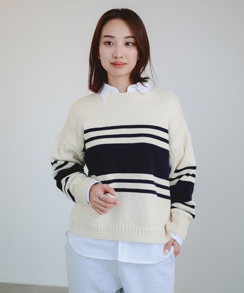 B:MING by BEAMS(ビーミングバイビームス)の「リライズ フィッシュマン ニット(ニット/セーター・レディース・グレー/ホワイト系その他5/ネイビー・ONE SIZE)」の2枚目の写真