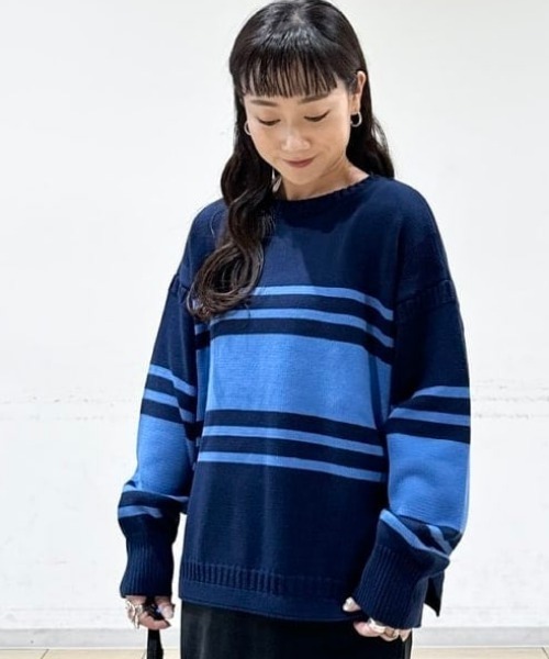 B:MING by BEAMS(ビーミングバイビームス)の「リライズ フィッシュマン ニット(ニット/セーター・レディース・グレー/ホワイト系その他5/ネイビー・ONE SIZE)」の1枚目の写真