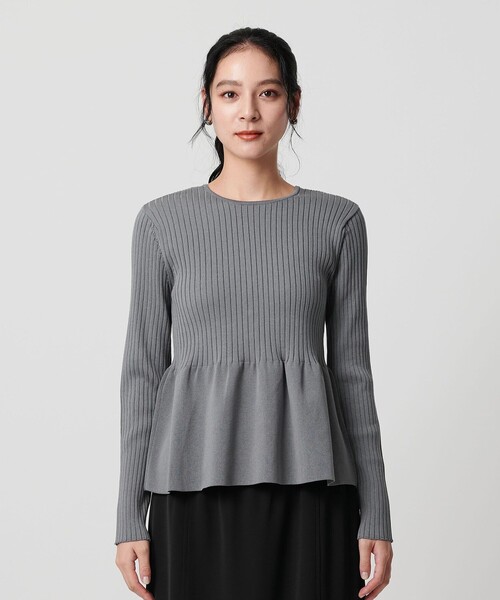 ペプラム2WAY リブニットプルオーバー ウォッシャブル グレー WEB限定 Wardrobe DAILY MINIMAL】ペプラム2WAY リブニットプル