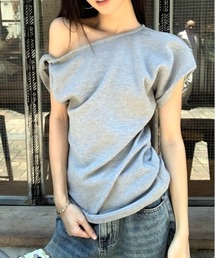 COMON＋（コモンプラス）の「ワッフル素材 ツイストデザイン ワンショルダーTシャツ（Tシャツ/カットソー）」