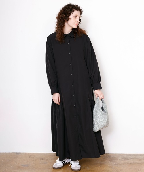 DRAW(ドロー)の「DRAW(ドロー) / ギャザード シャツ ワンピース(シャツワンピース・レディース・ブラック/グレー・MEDIUM/LARGE)」の3枚目の写真
