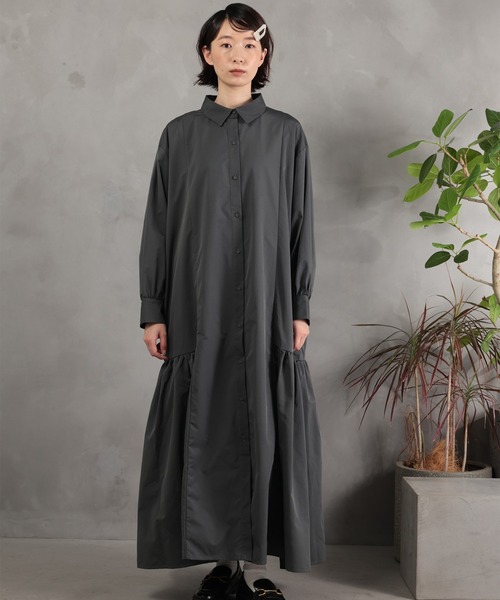 DRAW(ドロー)の「DRAW(ドロー) / ギャザード シャツ ワンピース(シャツワンピース・レディース・ブラック/グレー・MEDIUM/LARGE)」の8枚目の写真