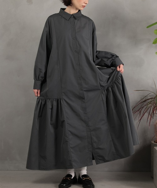 DRAW(ドロー)の「DRAW(ドロー) / ギャザード シャツ ワンピース(シャツワンピース・レディース・ブラック/グレー・MEDIUM/LARGE)」の12枚目の写真