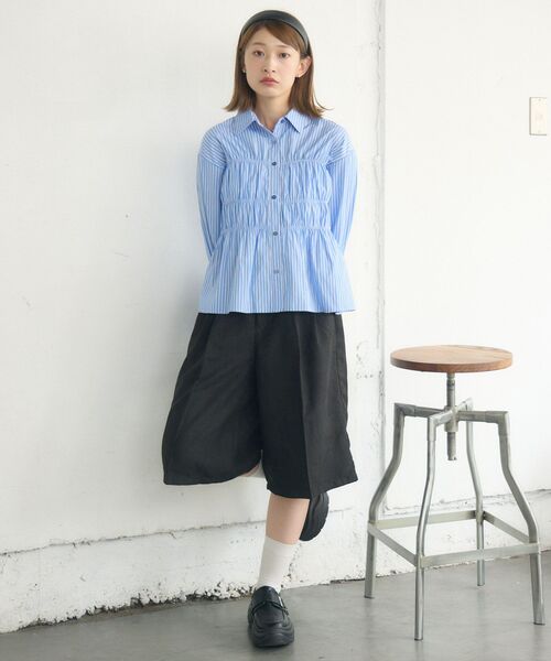 RETRO GIRL（レトロガール）の「シャーリングペプラムSH（シャツ/ブラウス・レディース・ブルー系その他/ホワイト/ダークブラウン・FREE）」の19枚目の写真