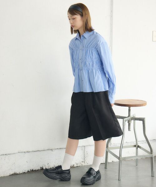 RETRO GIRL（レトロガール）の「シャーリングペプラムSH（シャツ/ブラウス・レディース・ブルー系その他/ホワイト/ダークブラウン・FREE）」の21枚目の写真